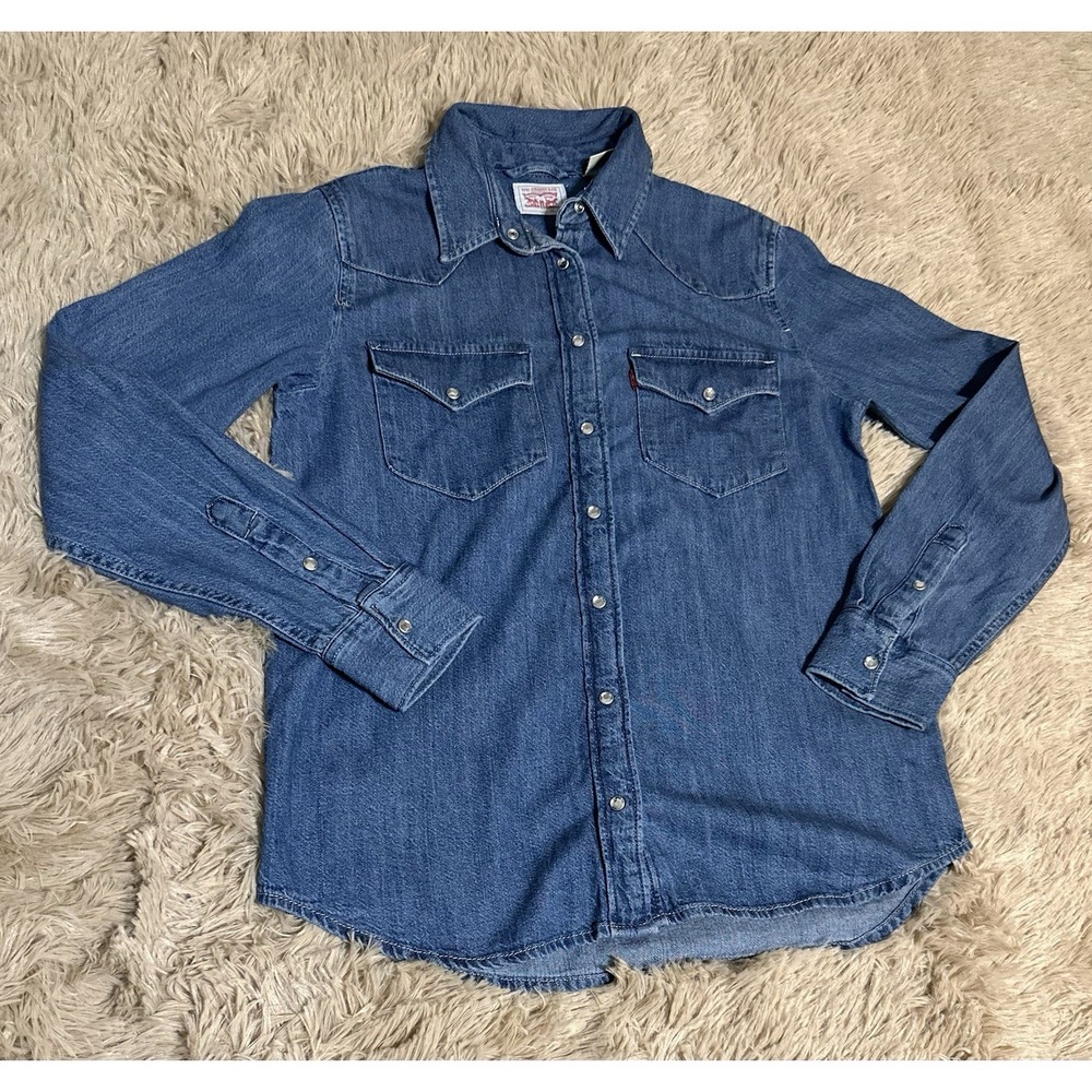 Levi's Women's Ultimate Western Denim Shirt Blue Pearl Snap Size XS NWT